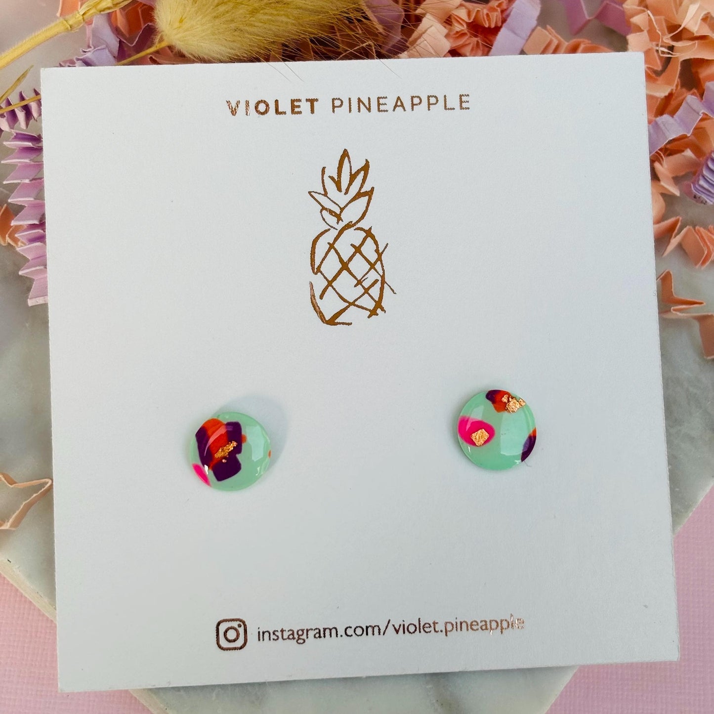 Cool retro-inspired stud earrings, handmade with polymer clay.