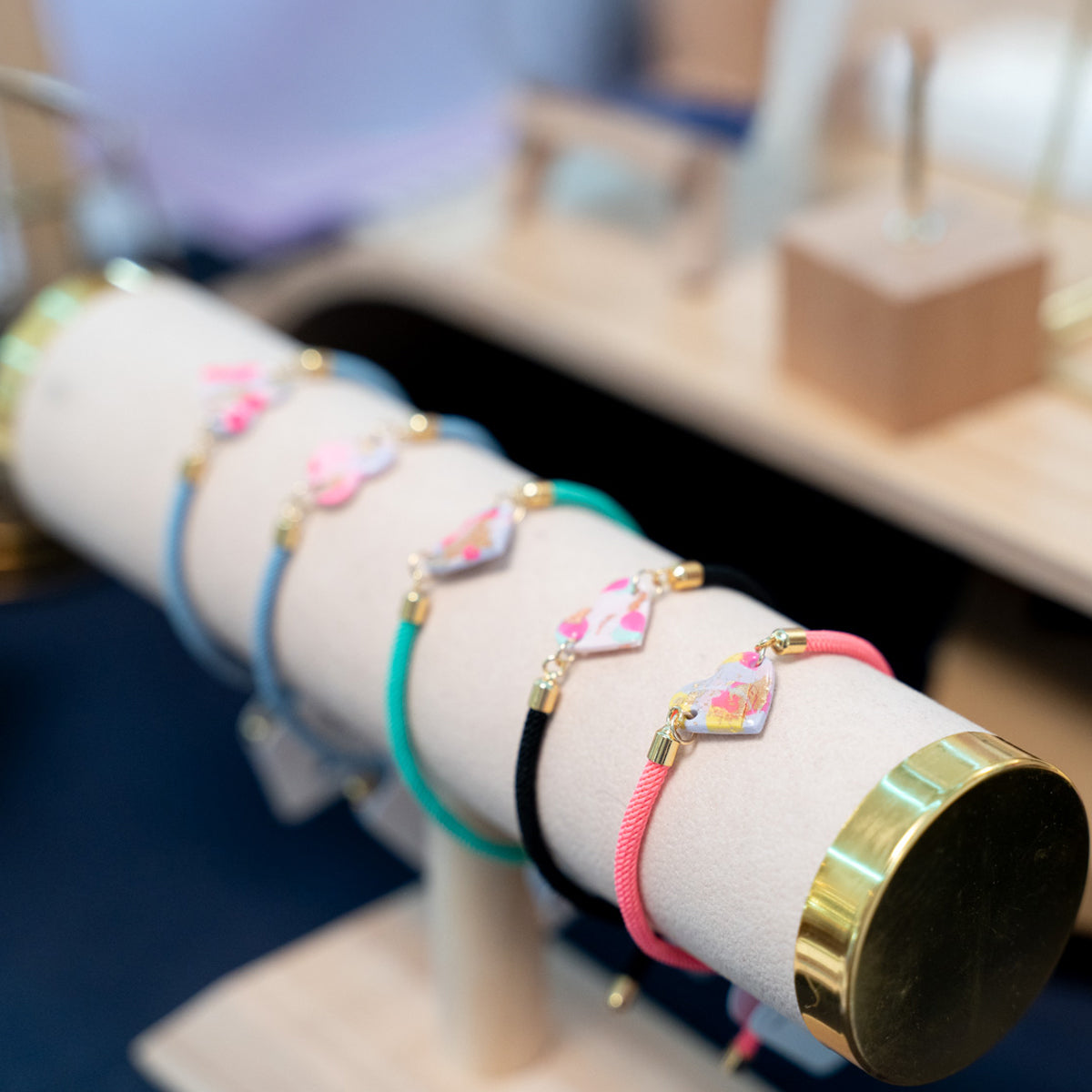 Handmade heart charm cord bracelet with an adjustable nylon cord. Available in pretty pink, gorgeous green, powder blue, and marvellous mauve.