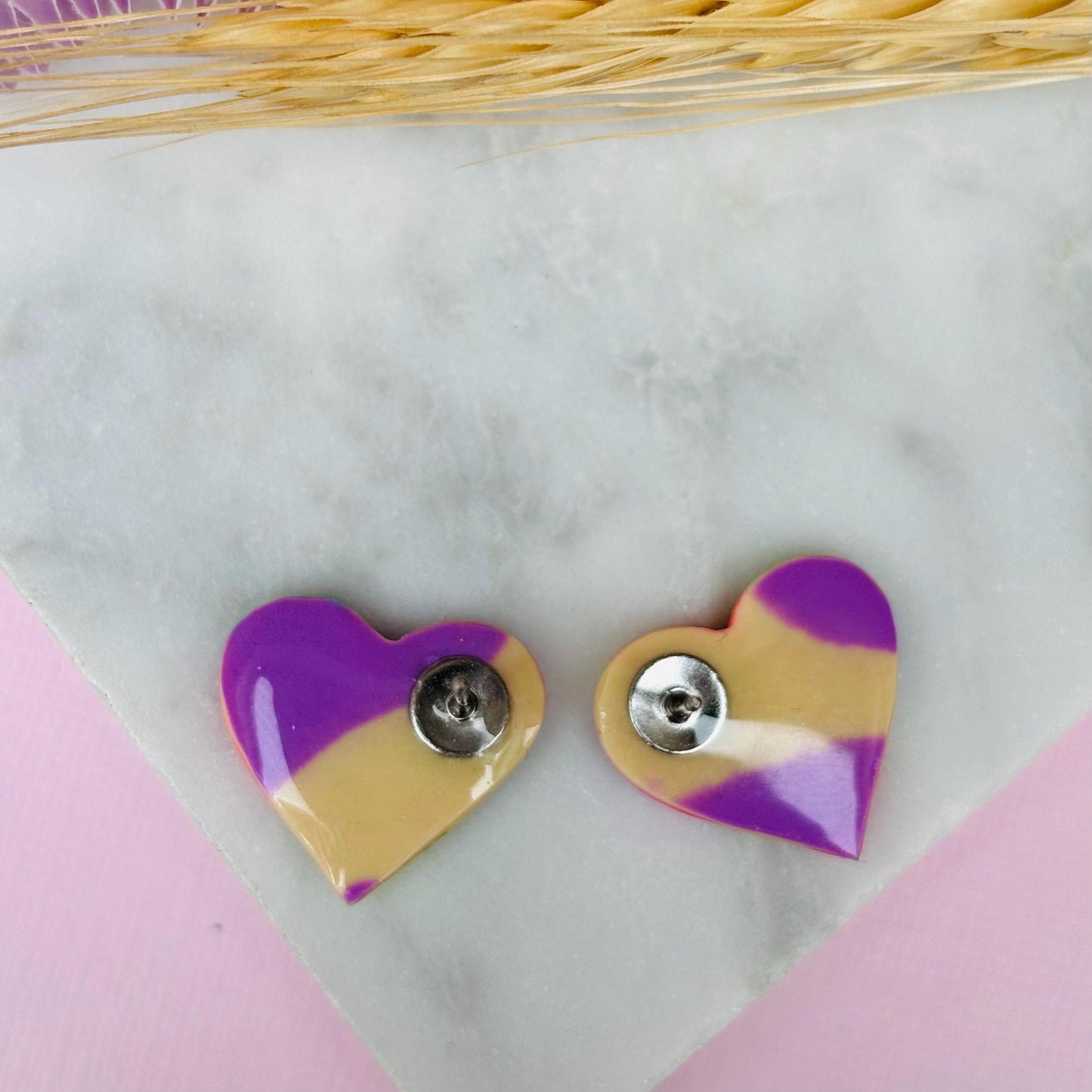 80s Disco Heart Studs - Handmade Polymer Clay Earrings