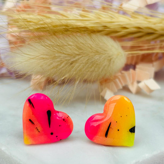 80s Disco Heart Studs - Vibrant Handmade Polymer Clay Earrings