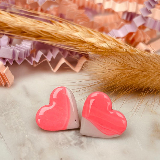Sweet Peach Heart Studs - Pretty Pink Earrings