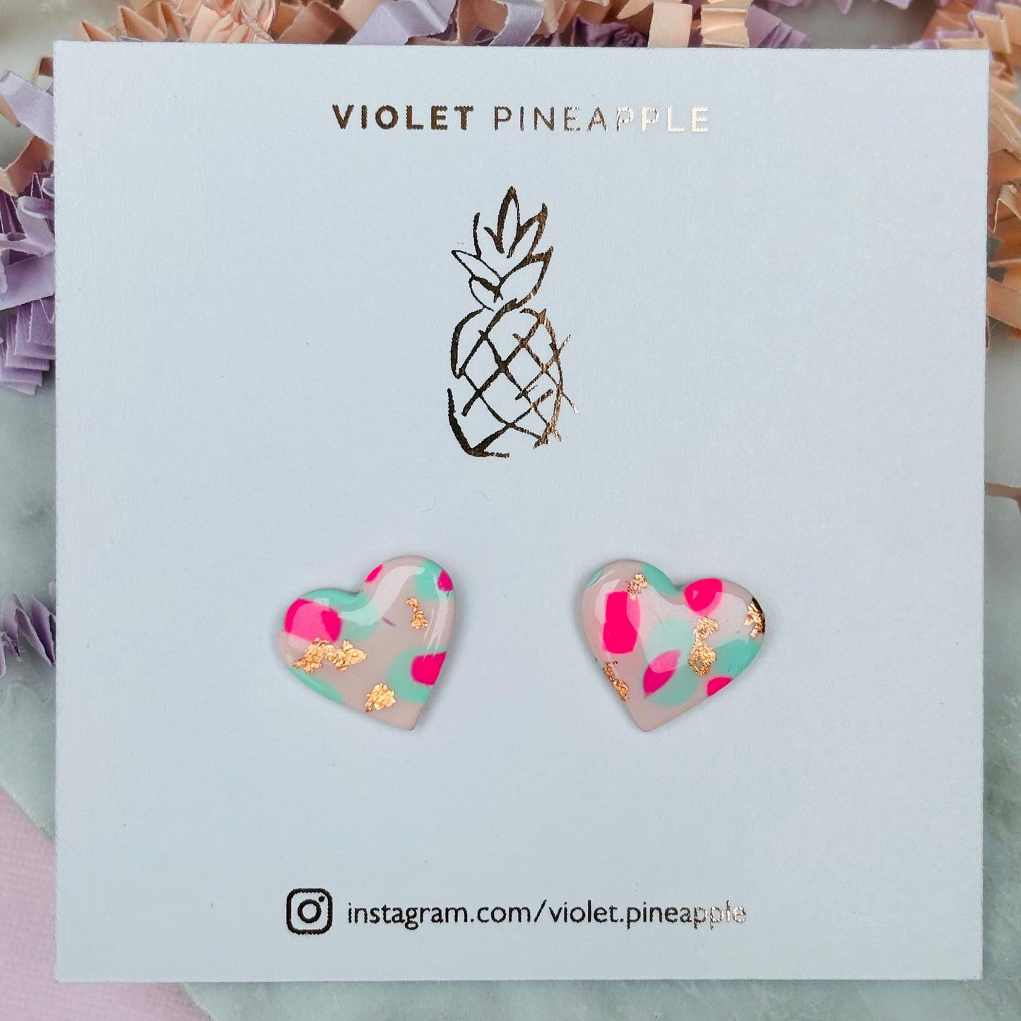 Pastel Pink Heart Earrings - Spring Blossom Studs