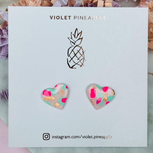 Pastel Pink Heart Earrings - Spring Blossom Studs