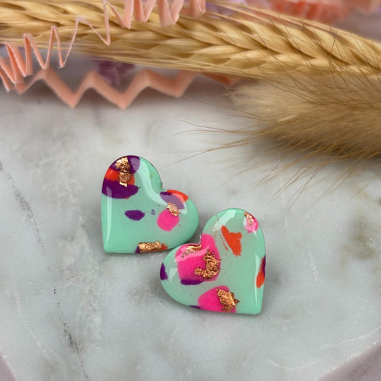 Minty McTango Heart Studs - Quirky & Retro
