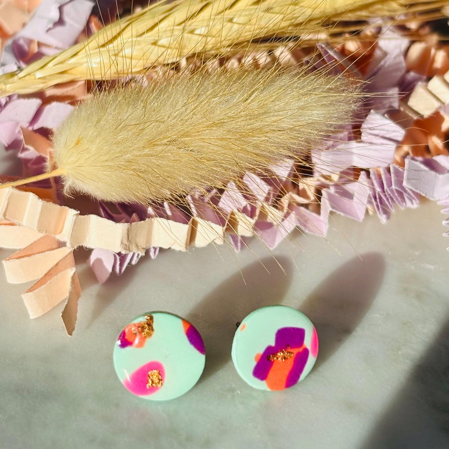 Minty Mctango Retro Stud Earrings - Handmade Polymer Clay Earrings