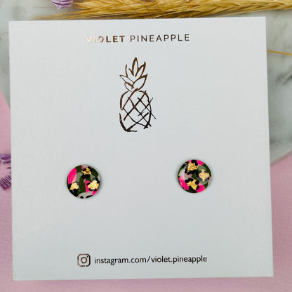 Festive Chic: Leopard Print Stud Earrings Pink, Green & Gold Christmas Gift