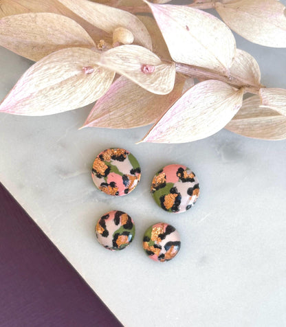 Handmade Leopard Print Stud Earrings: Peach, Olive, Rose Gold