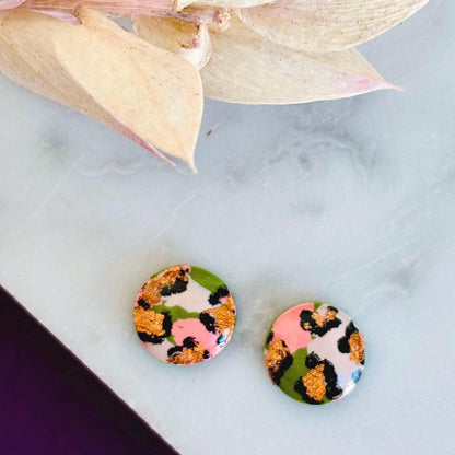 Handmade Leopard Print Stud Earrings: Peach, Olive, Rose Gold