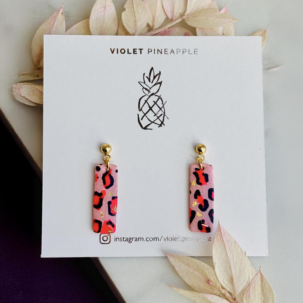 Pink Leopard Print Earrings | Handmade Drop Studs | Chic & Elegant