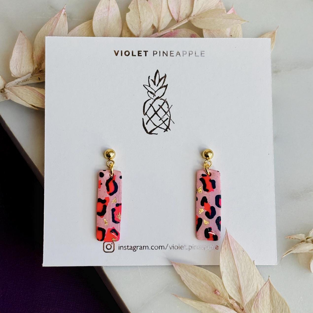 Pink Leopard Print Earrings | Handmade Drop Studs | Chic & Elegant