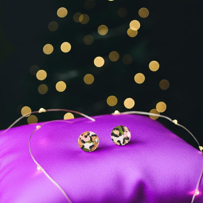 Handmade Leopard Print Stud Earrings: Peach, Olive, Rose Gold