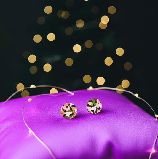 Handmade Leopard Print Stud Earrings: Peach, Olive, Rose Gold