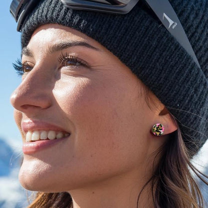 Festive Chic: Leopard Print Stud Earrings Pink, Green & Gold Christmas Gift