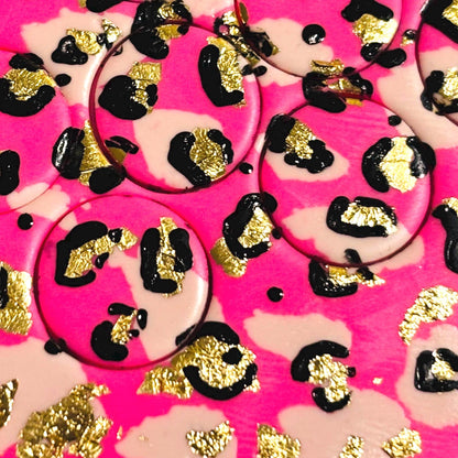Pink Leopard Print Stud Handmade Earrings, Blush Gold Foil Polymer Clay Jewellery