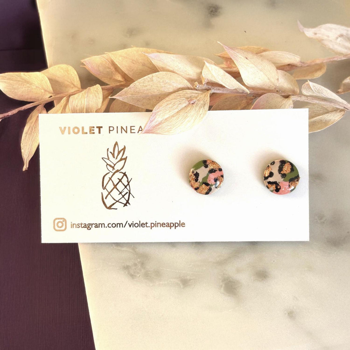 Handmade Leopard Print Stud Earrings: Peach, Olive, Rose Gold