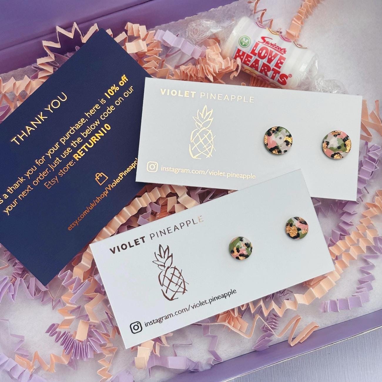 Olive Green Leopard Print Studs, Gold Foil Polymer Clay Jewellery, Handmade Earrings