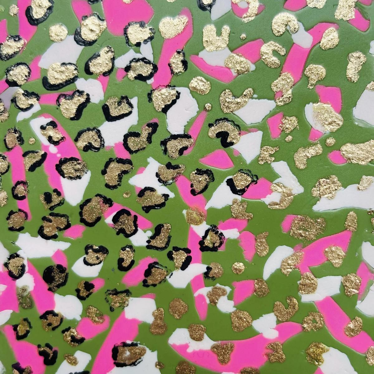 Olive Green Leopard Print Studs, Gold Foil Polymer Clay Jewellery, Handmade Earrings