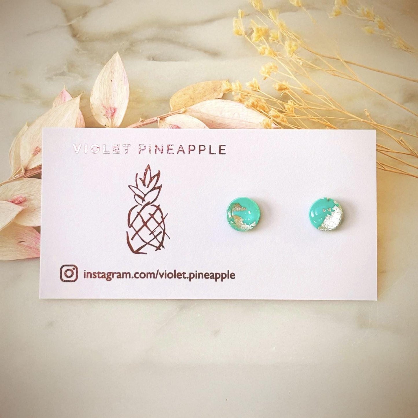 Teal and Silver Stud Earrings, Mini Silver Foil Polymer Clay Studs, Handmade Hypoallergenic Jewellery