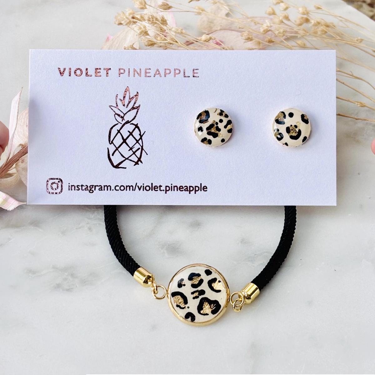 Leopard Print Bracelet & Stud Earring Set - Handcrafted Elegance