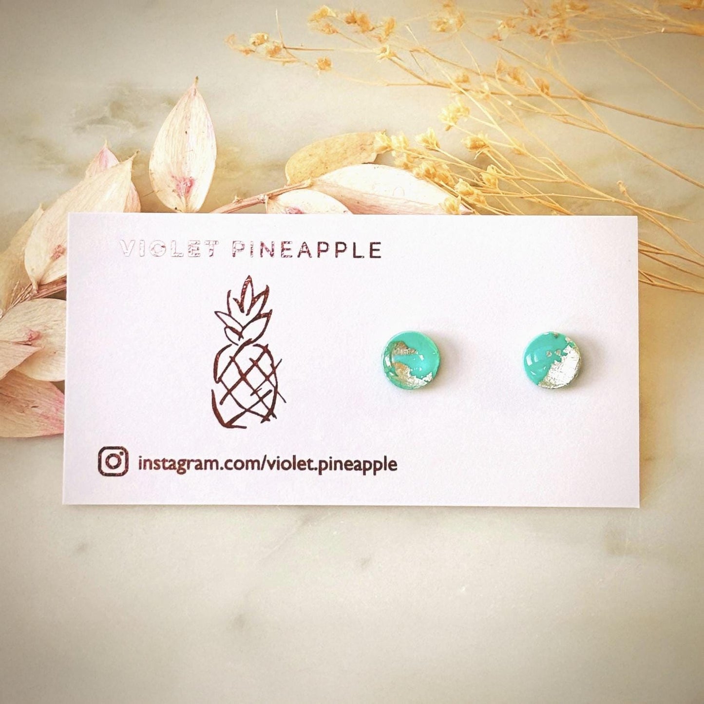 Teal and Silver Stud Earrings, Mini Silver Foil Polymer Clay Studs, Handmade Hypoallergenic Jewellery