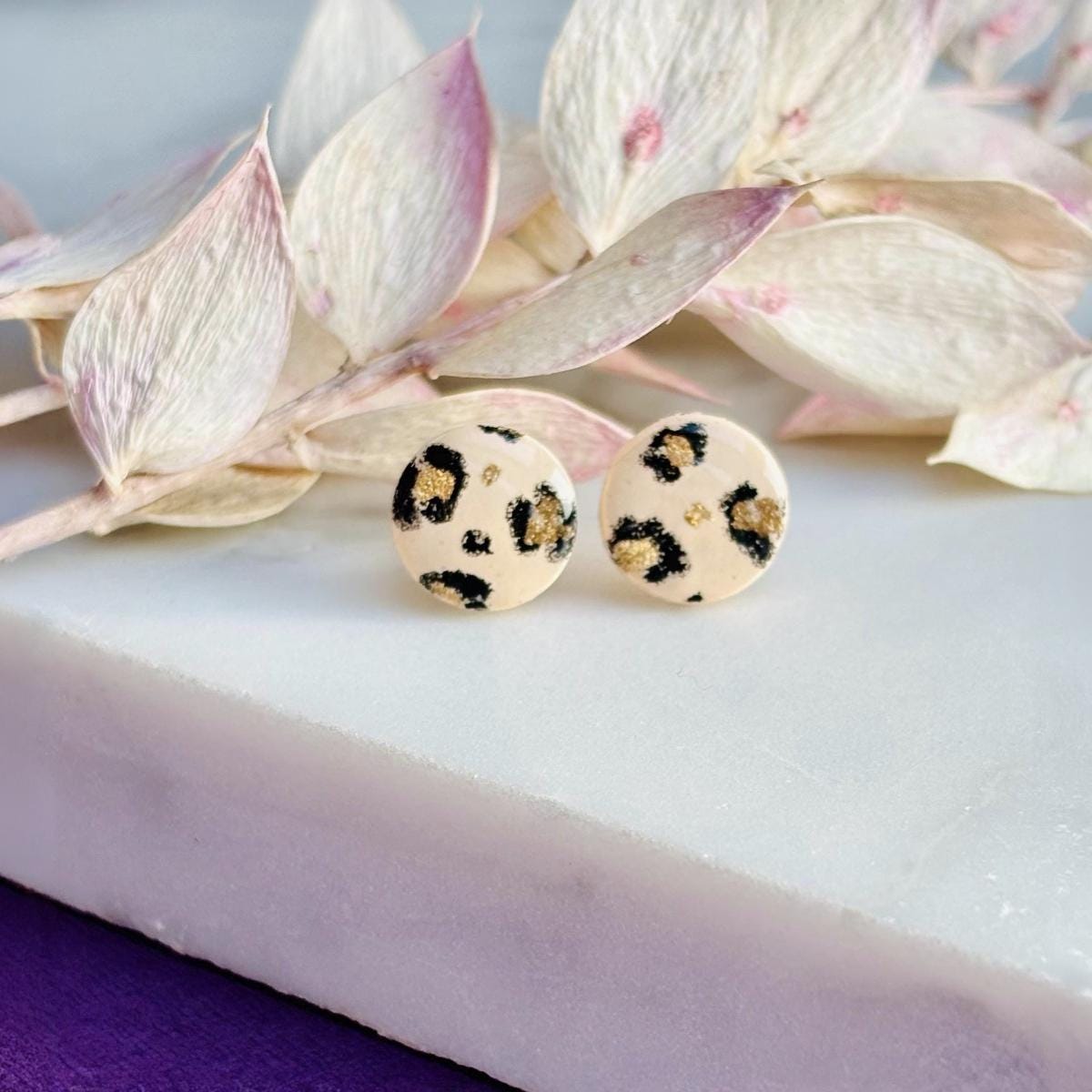 Leopard Print Bracelet & Stud Earring Set - Handcrafted Elegance