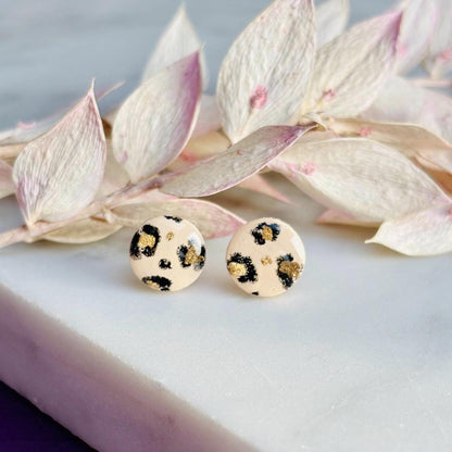 Leopard Print Bracelet & Stud Earring Set - Handcrafted Elegance